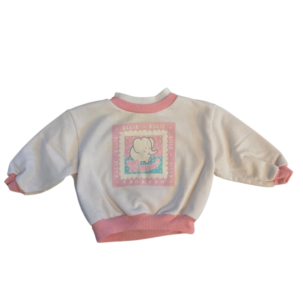 Vintage 1990s OshKosh B'gosh Pastel Pink White Elephant Sweatshirt